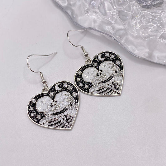 Kissing Skeleton Heart Earrings