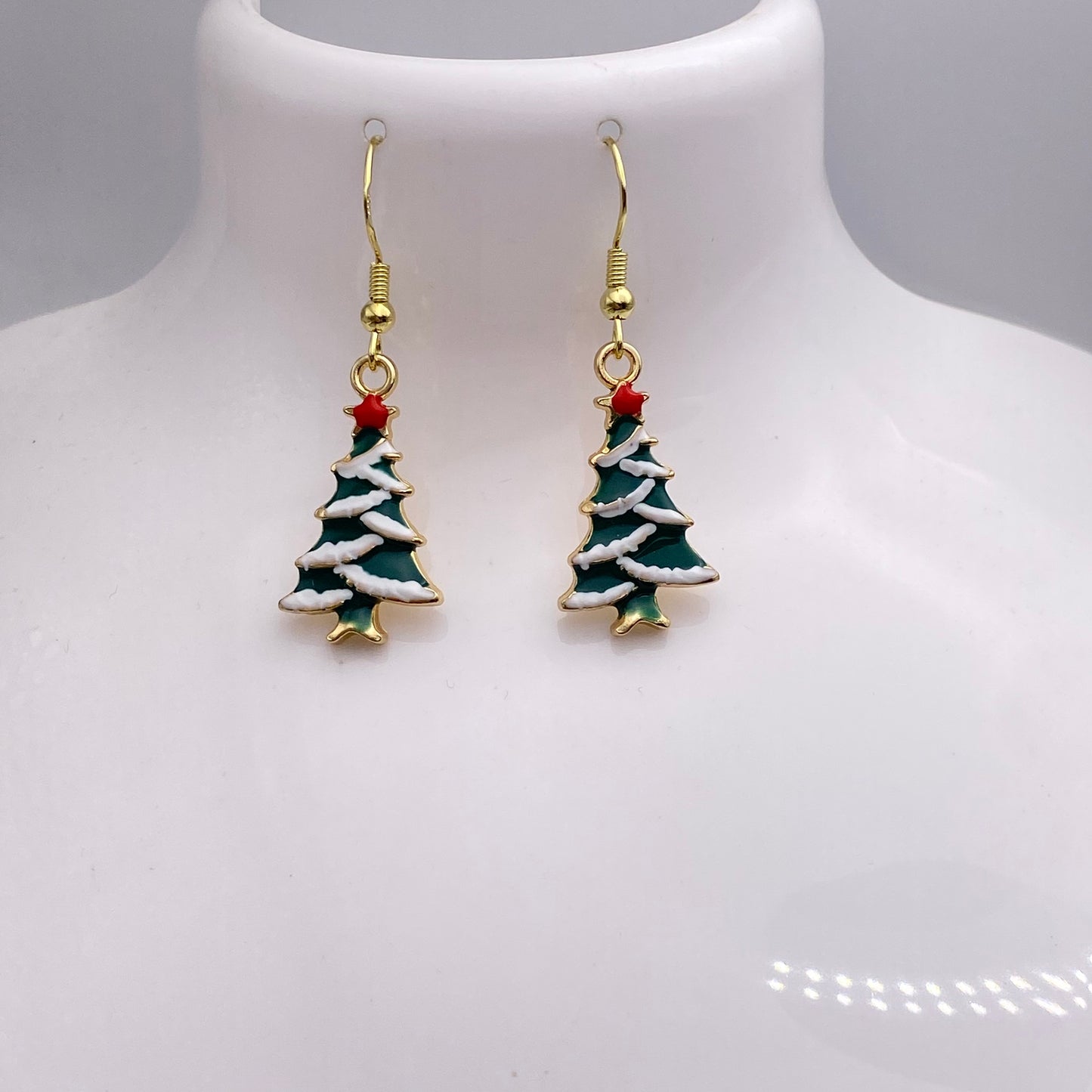 Green Christmas Tree Earrings