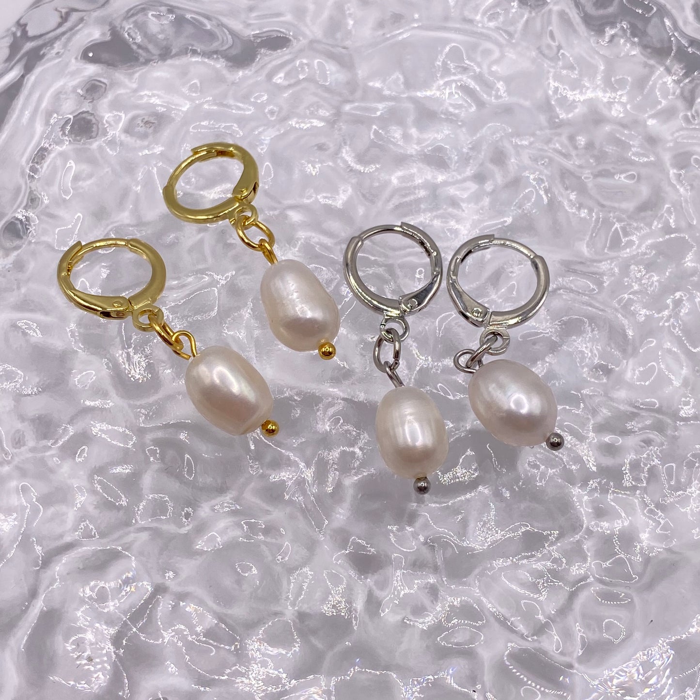 Pearl Drop Huggie Hoop Earrings