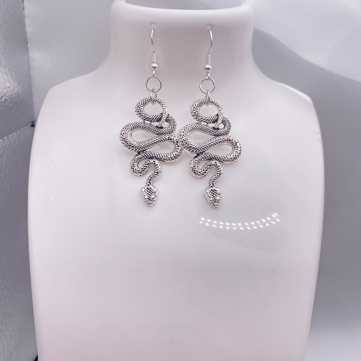 Big Silver Snake Earrings