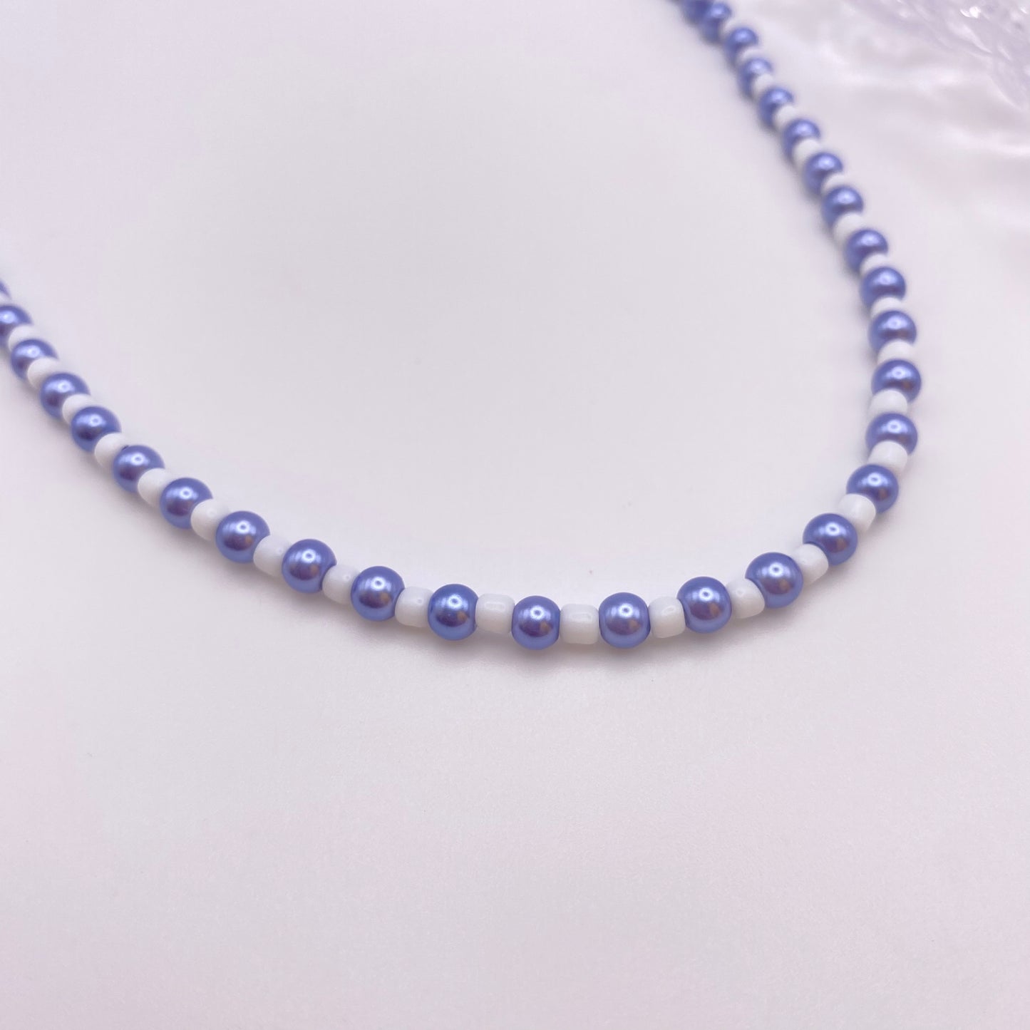 Blue and White Pearl Beaded Necklace