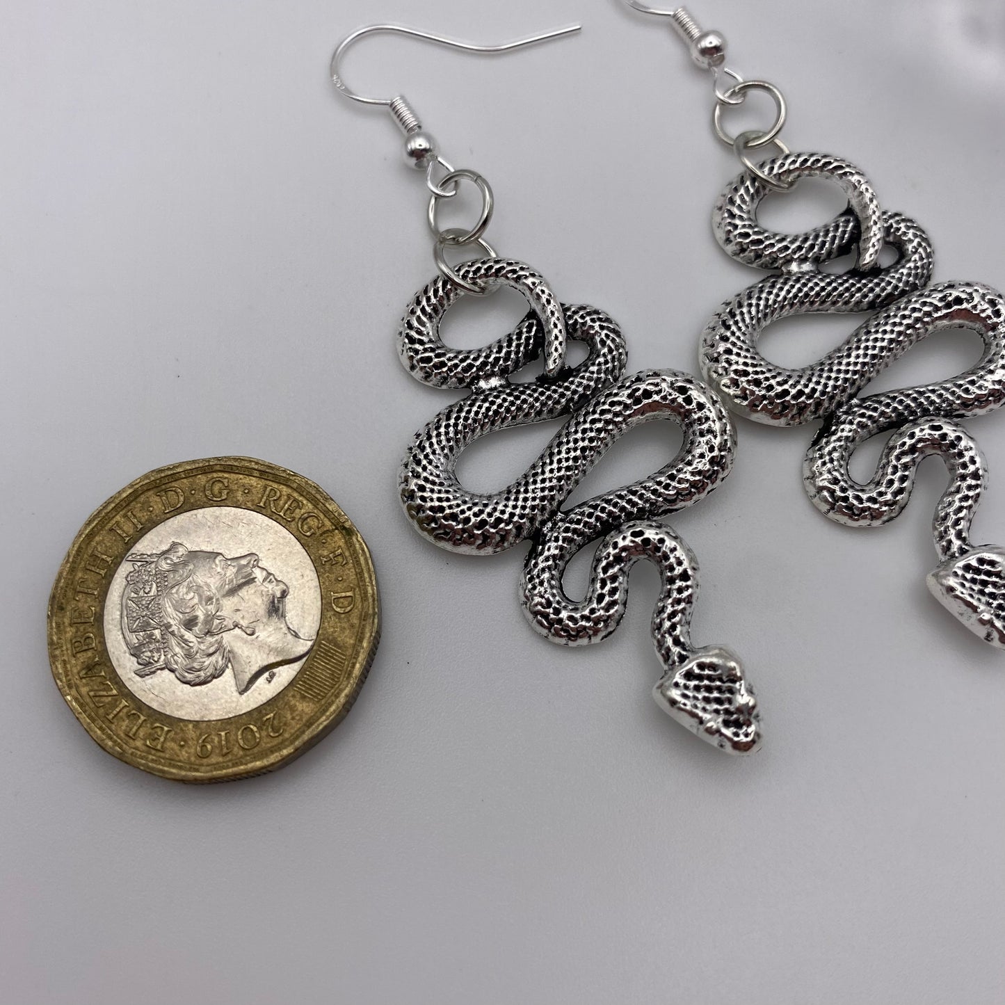 Big Silver Snake Earrings