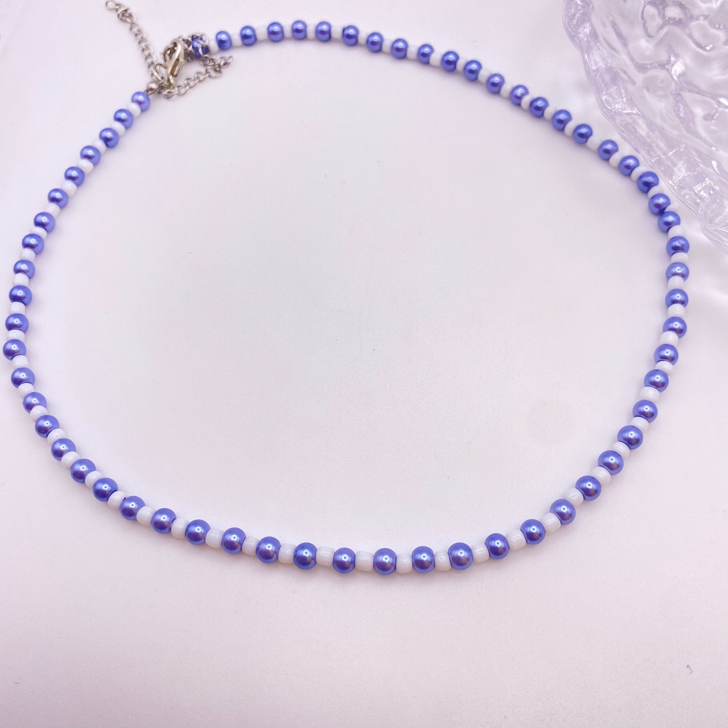 Blue and White Pearl Beaded Necklace