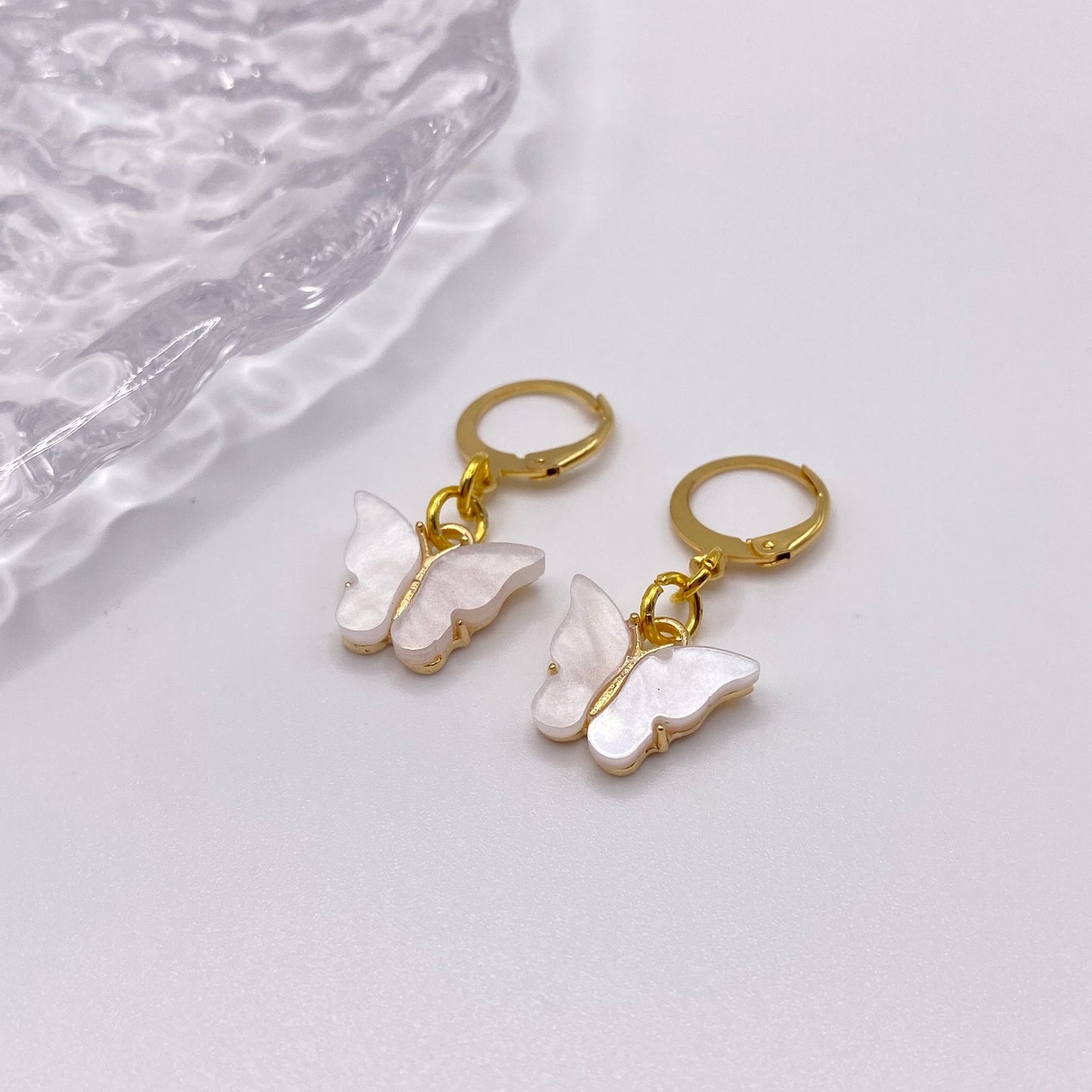 Colourful Butterfly Huggie Hoops Earrings Gold