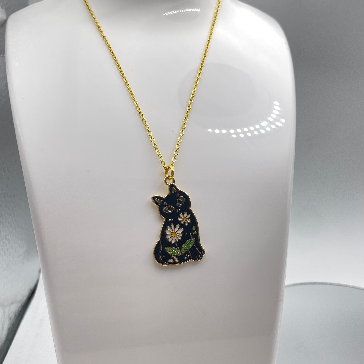 Flower Black Cat Necklace