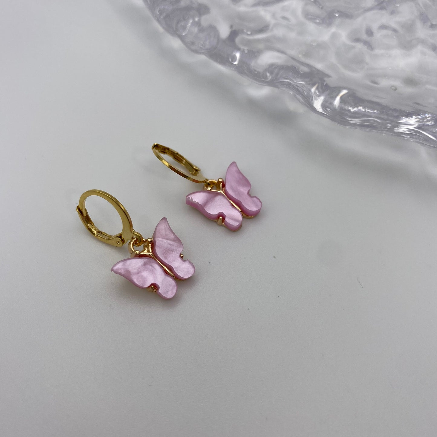Colourful Butterfly Huggie Hoops Earrings Gold