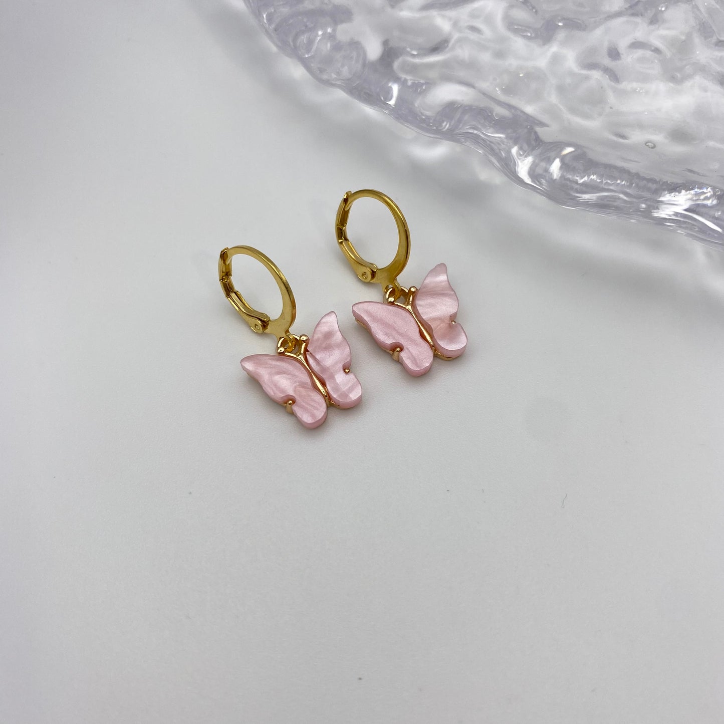 Colourful Butterfly Huggie Hoops Earrings Gold