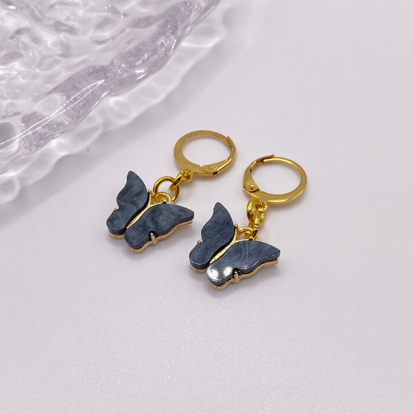 Colourful Butterfly Huggie Hoops Earrings Gold