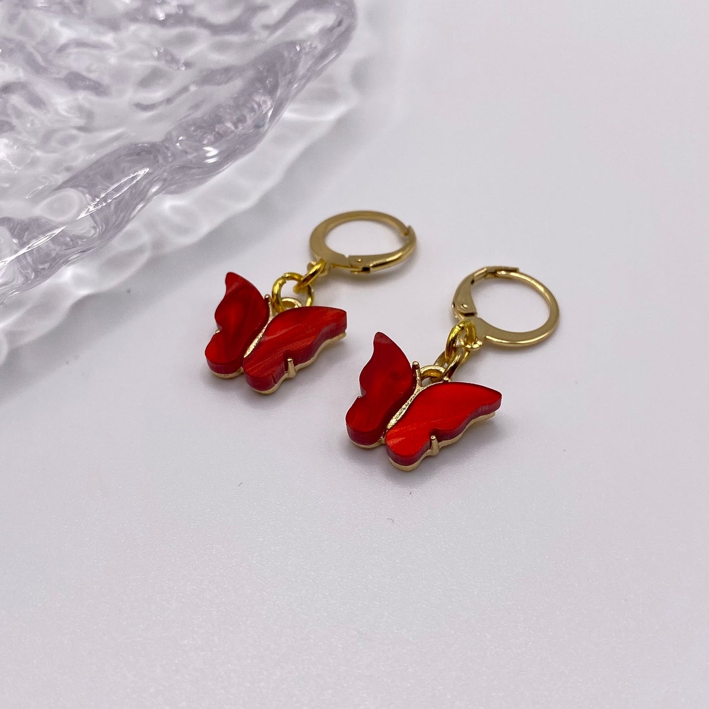 Colourful Butterfly Huggie Hoops Earrings Gold