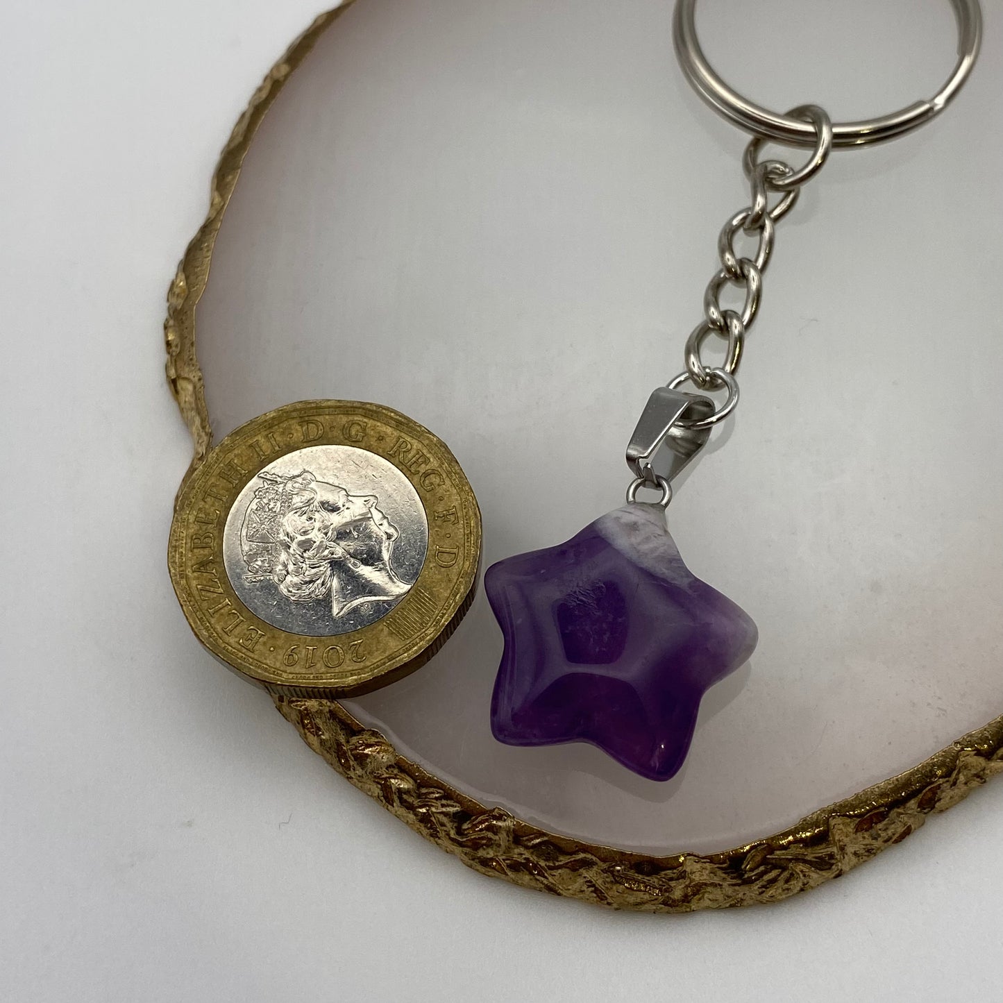 Amethyst Star Pendant Heart Keyring