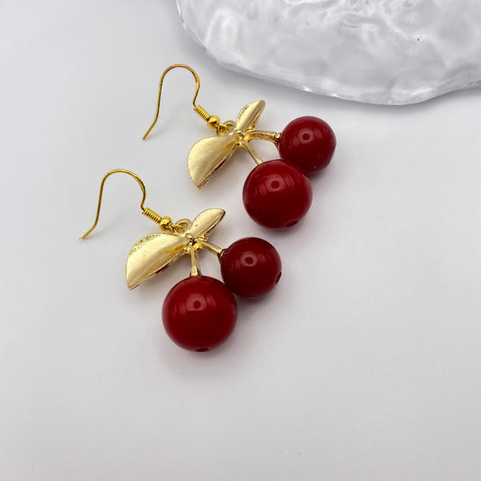 Gold Cherry Earrings