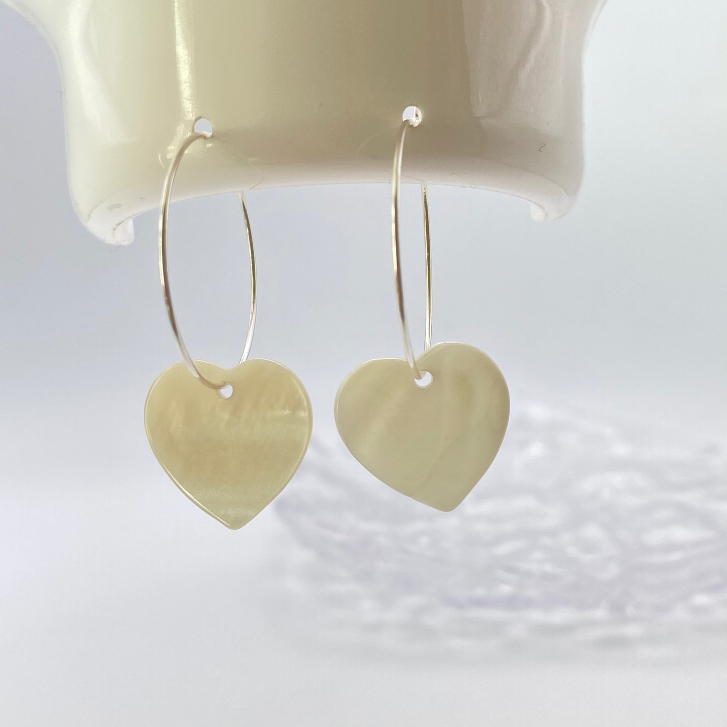 Mother of Pearl Shell Heart Hoop Earrings