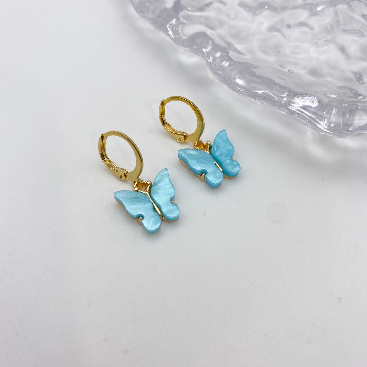 Colourful Butterfly Huggie Hoops Earrings Gold