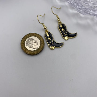 Black Cowboy Boot Earrings