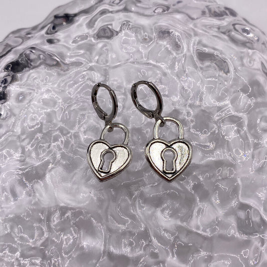 Heart Lock Huggie Hoop Earrings