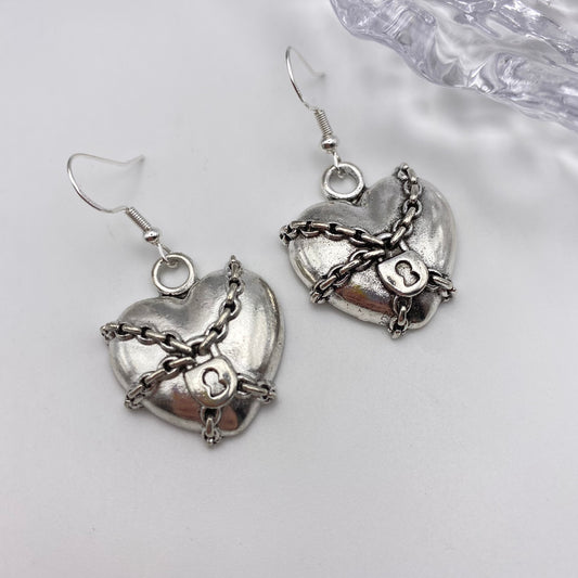 Chained Up Heart Earrings