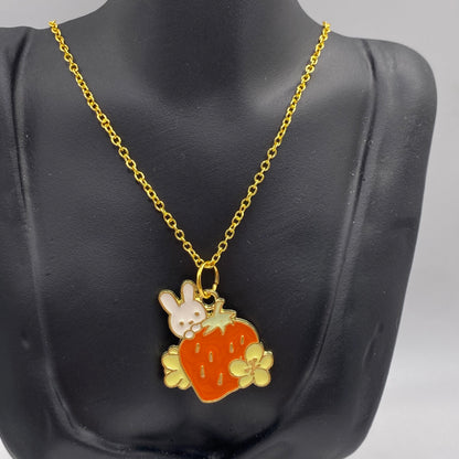 Strawberry Bunny Rabbit Necklace