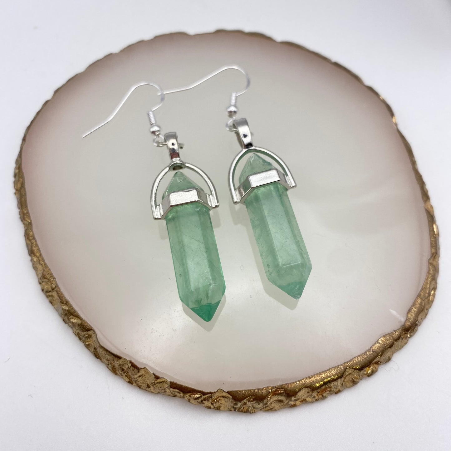 Green Fluorite Crystal Pendant Earrings