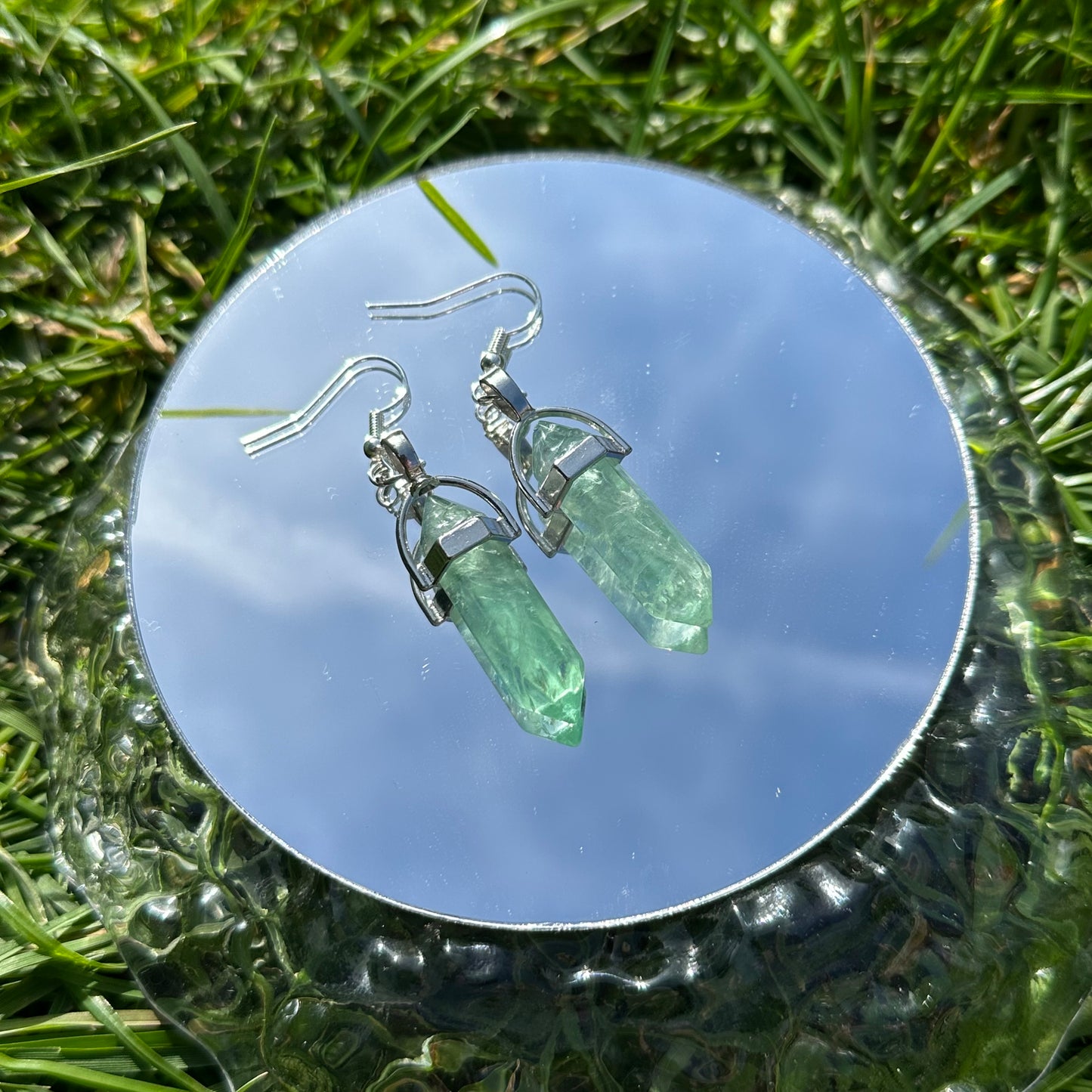 Green Fluorite Crystal Pendant Earrings