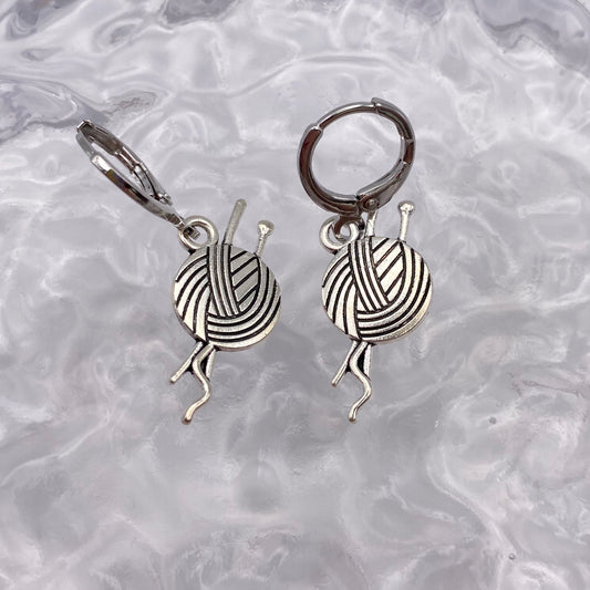 Knitting Needles Huggie Hoop Earrings