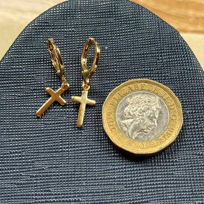 Small Gold Cross Huggie Hoop Earrings