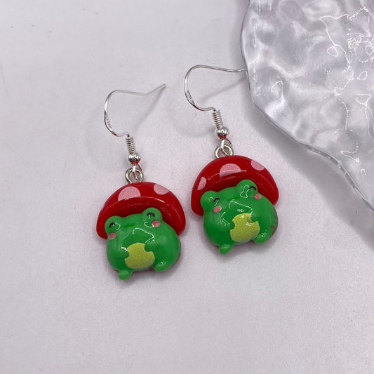 Mushroom  Frog Earrings