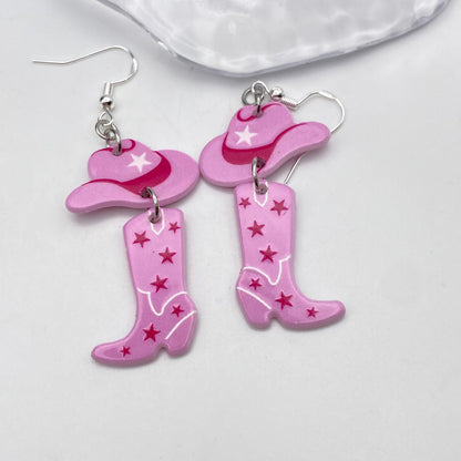 Dangly Pink Cowboy Earrings
