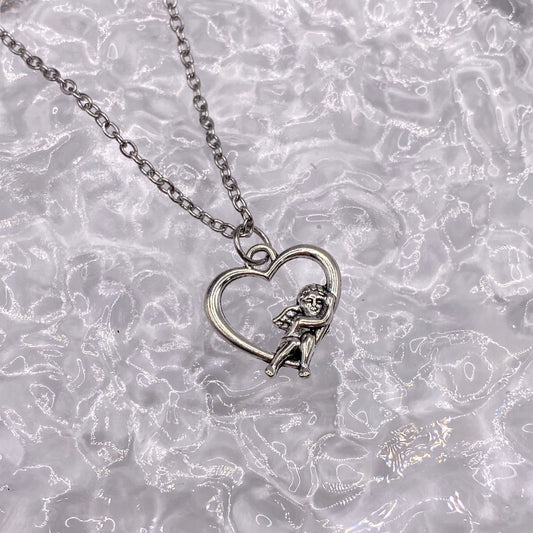 Flying Cherub Heart Necklace