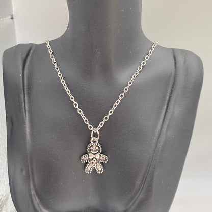 Silver Gingerbread Man Necklace