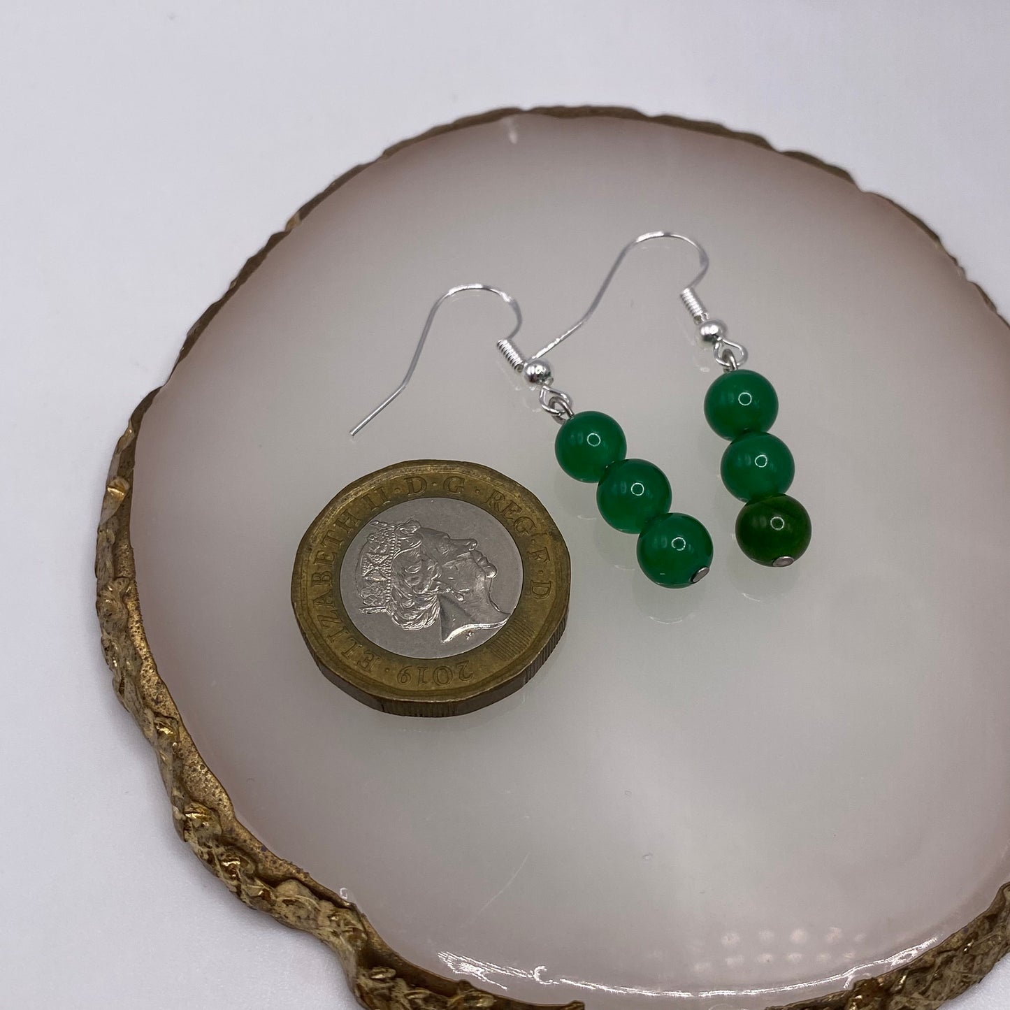 Round Green Agate Crystal Earrings