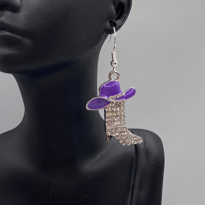 Disco Cowboy Boot With Hat Earrings