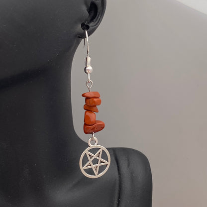 Pentagram Red Crystal Earrings