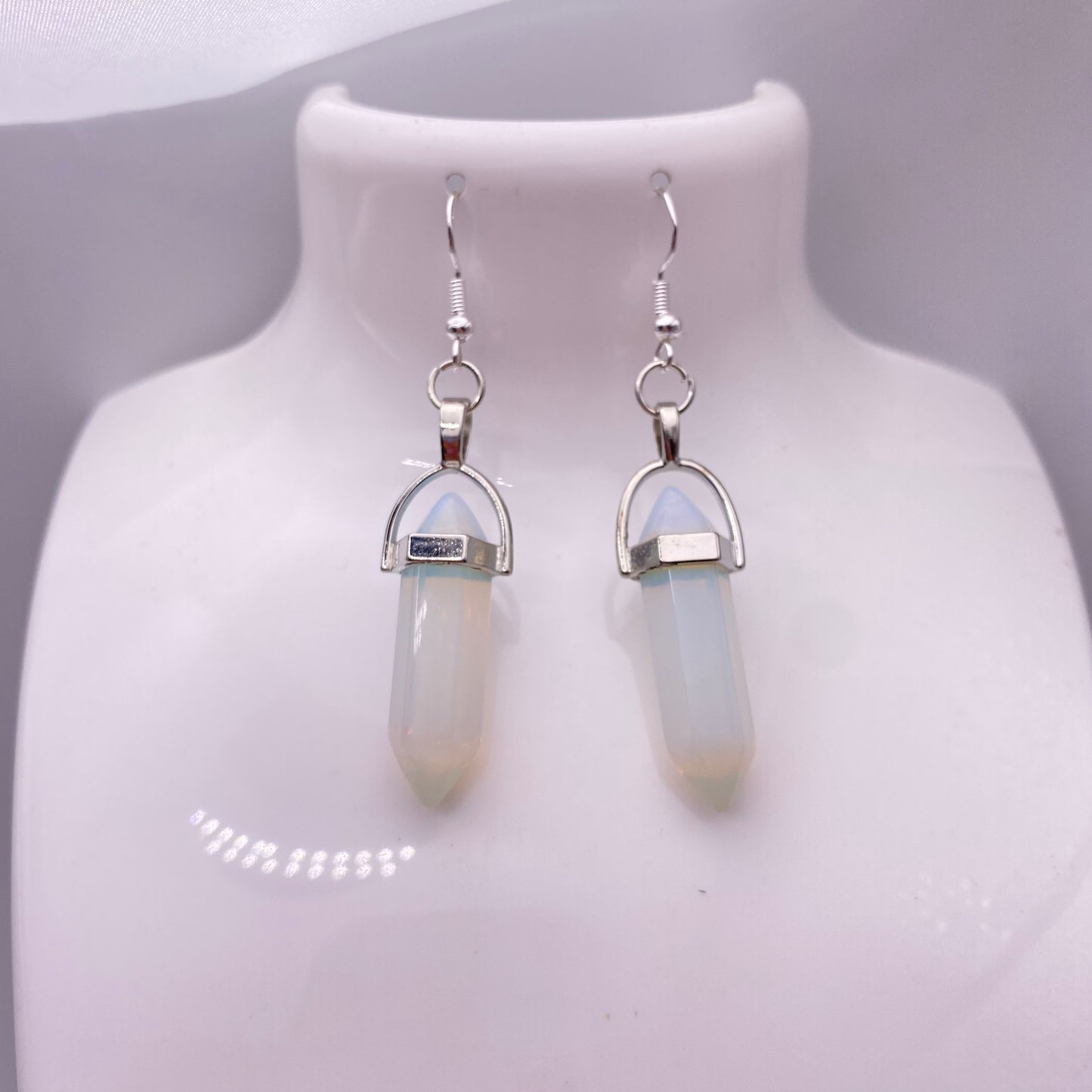 White Quartz Crystal Pendant Earrings