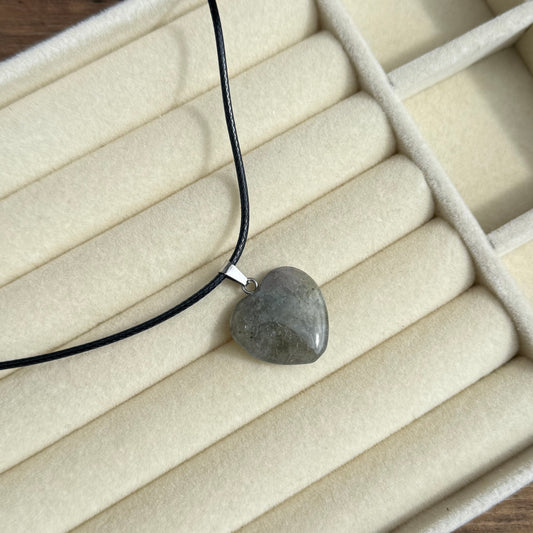 Grey Crystal Necklace on Black Cord