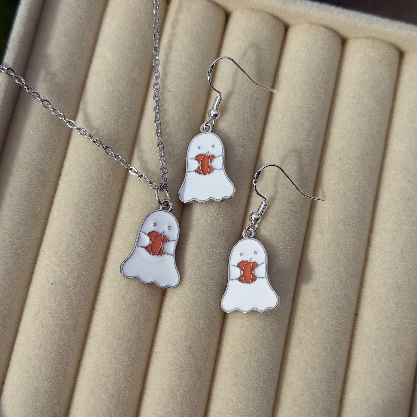 Pumpkin Ghost Earrings and Necklace Set