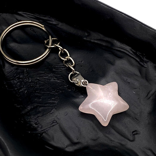 Rose Quartz Star Pendant Keyring