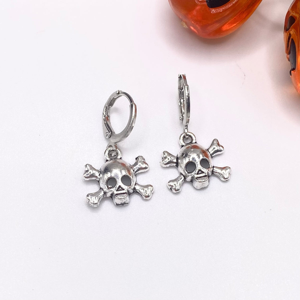 Skull and Bones Huggie Hoop Earrings