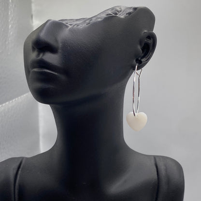 Small Mother of Pearl Shell Heart Hoop Earrings