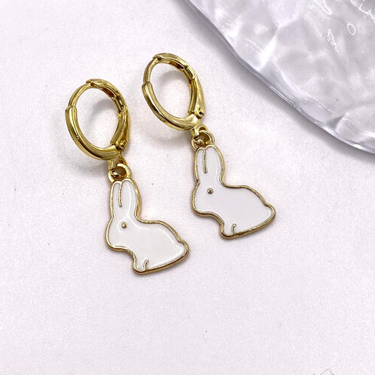 Small Bunny Rabbit Huggie Hoop Earrings
