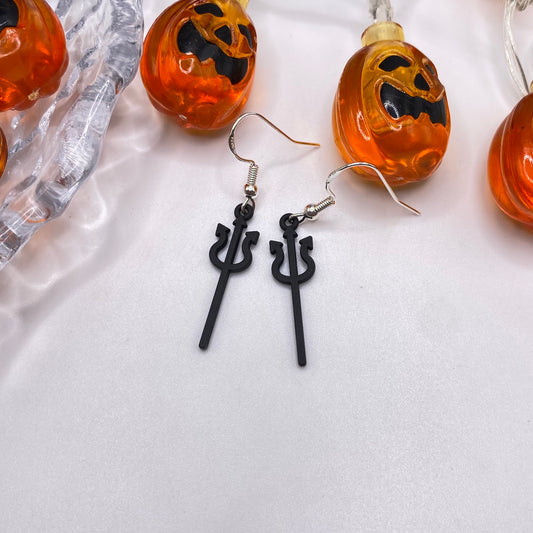 Black Pitchfork Trident Earrings