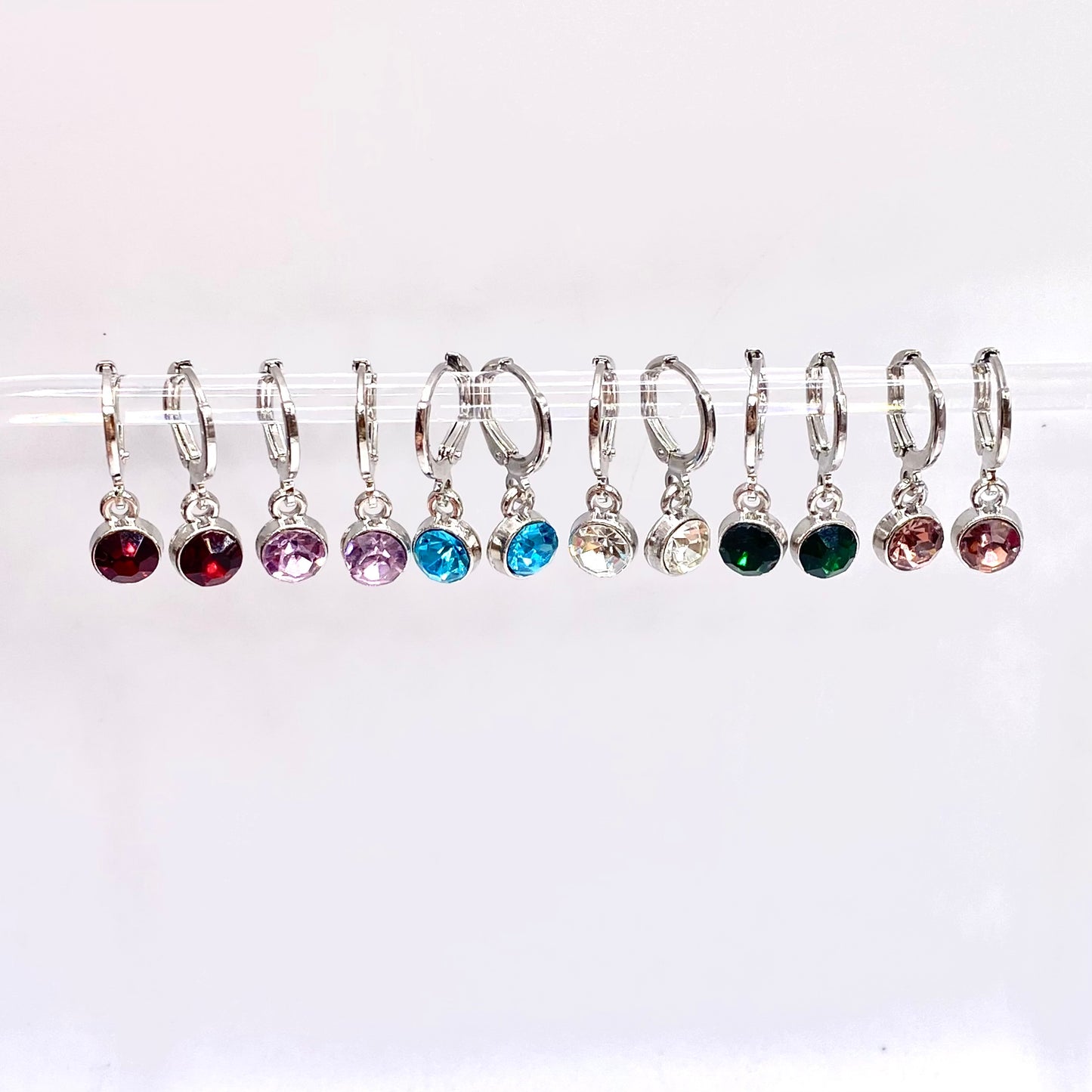 Gemstone Birthstone Crystal Huggie Hoops