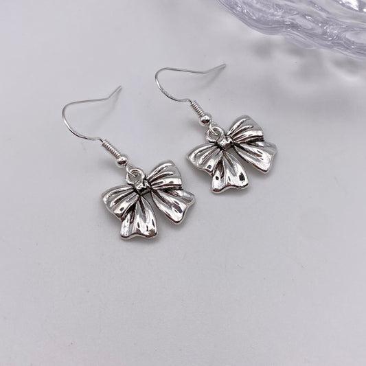 Silver Bow Ribbon Earrings