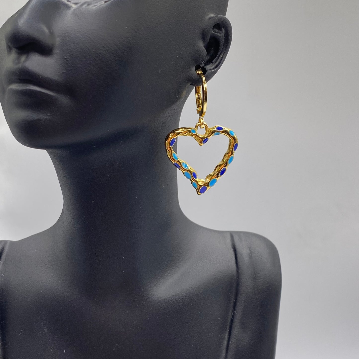 Blue Speckled Heart Huggie Hoop Earrings