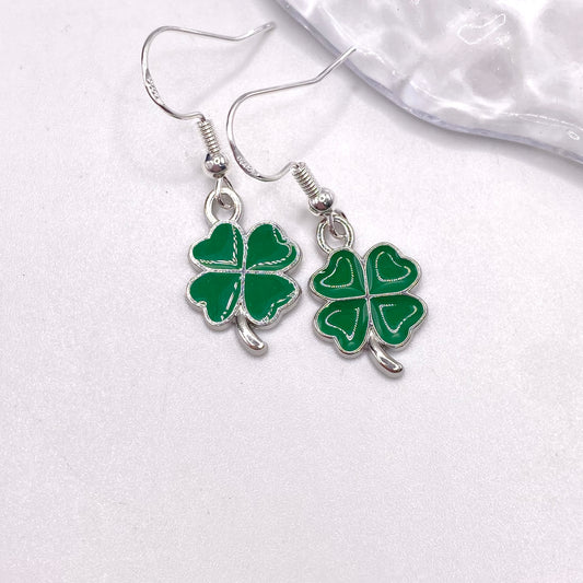 Green Four Leaf Clover Earrings