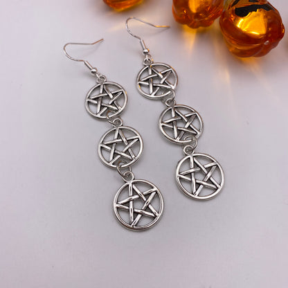 Triple Pentagram Dangle Earrings