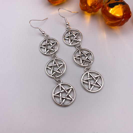 Triple Pentagram Dangle Earrings