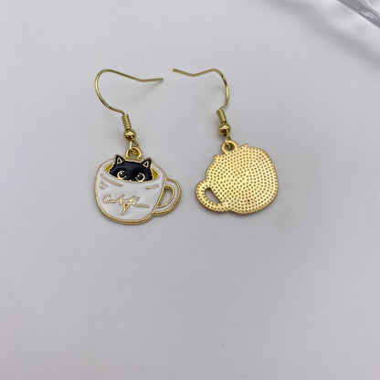 Cat In A Coffee Cup Earrings