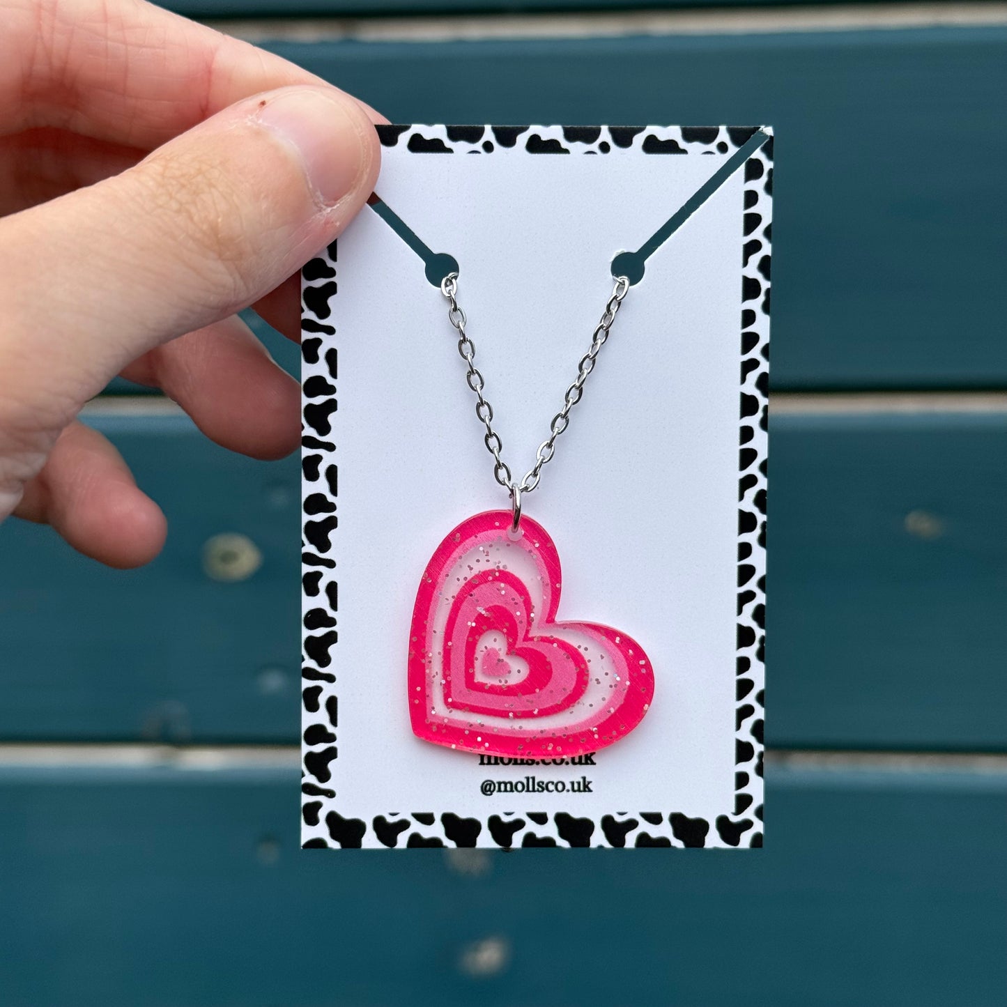 Pink Glitter Heart Necklace