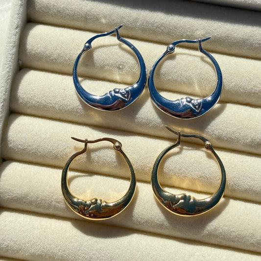Moon Face Hoop Earrings