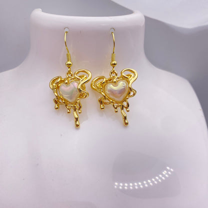 Gold Melting Pearl Heart Earrings